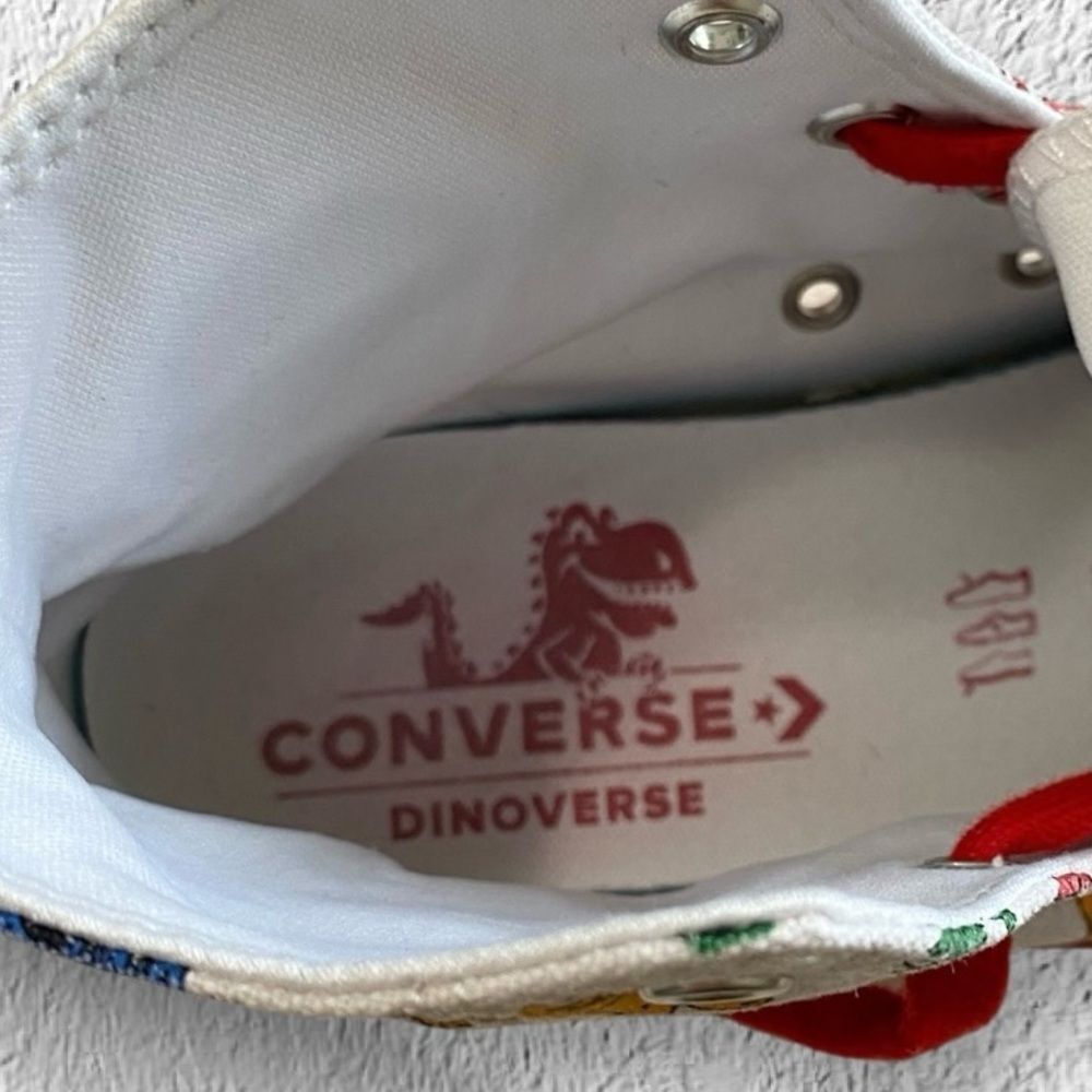 Converse Sneakers Dinoverse High Top All Star White Red Junior Boys Size 3 - Picture 9 of 11